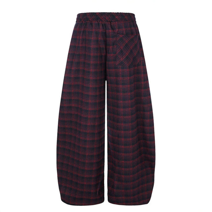 Damen Karierte Palazzo-Hose im Loungewear-Stil mit weitem Bein, elastischem Bund und Tunnelzug Drune
