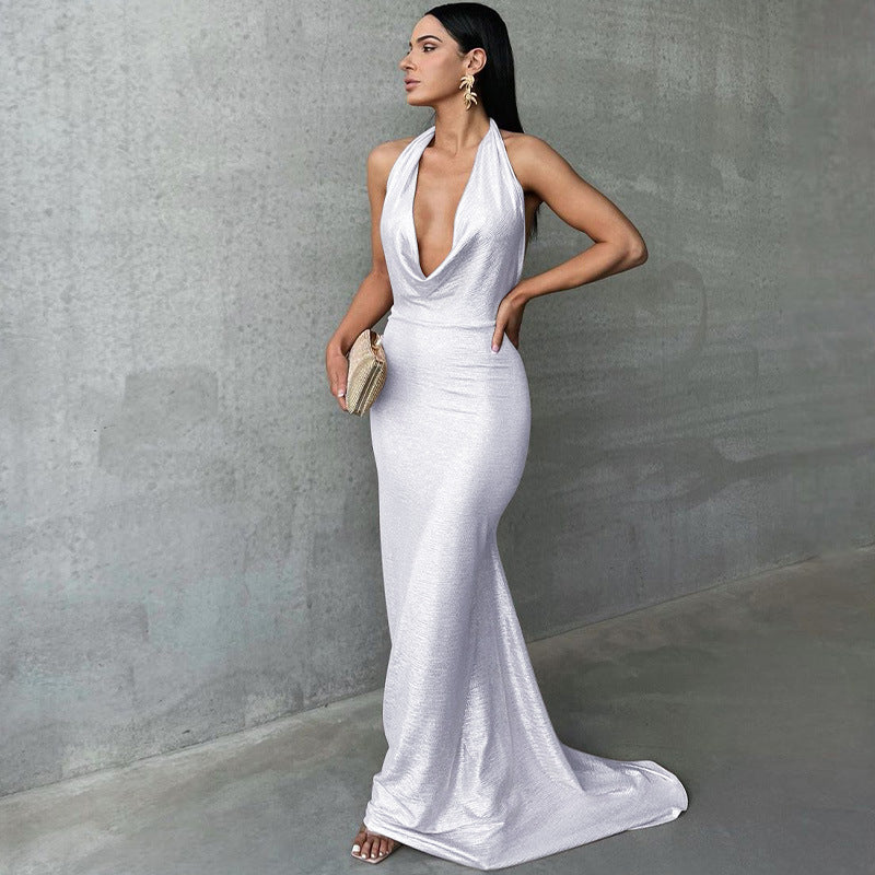 Damen Elegantes Wickelkleid mit tiefem V-Ausschnitt und schimmerndem Finish Drune