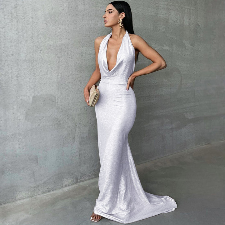 Damen Elegantes Wickelkleid mit tiefem V-Ausschnitt und schimmerndem Finish Drune