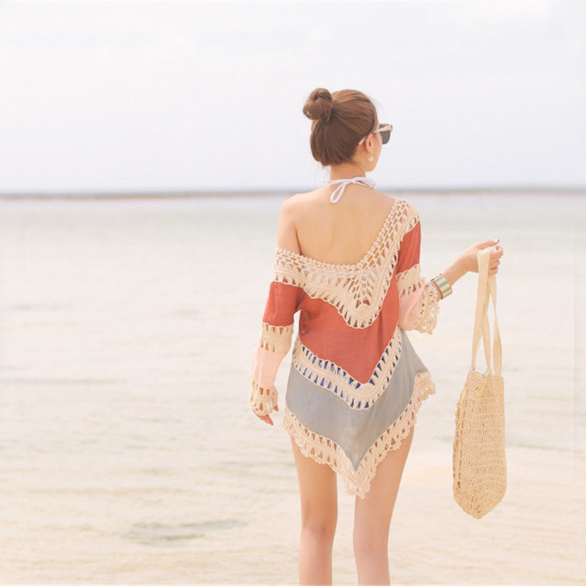 Damen Strandtunika mit elegantem Häkelbesatz und offenem Rückenausschnitt Drune