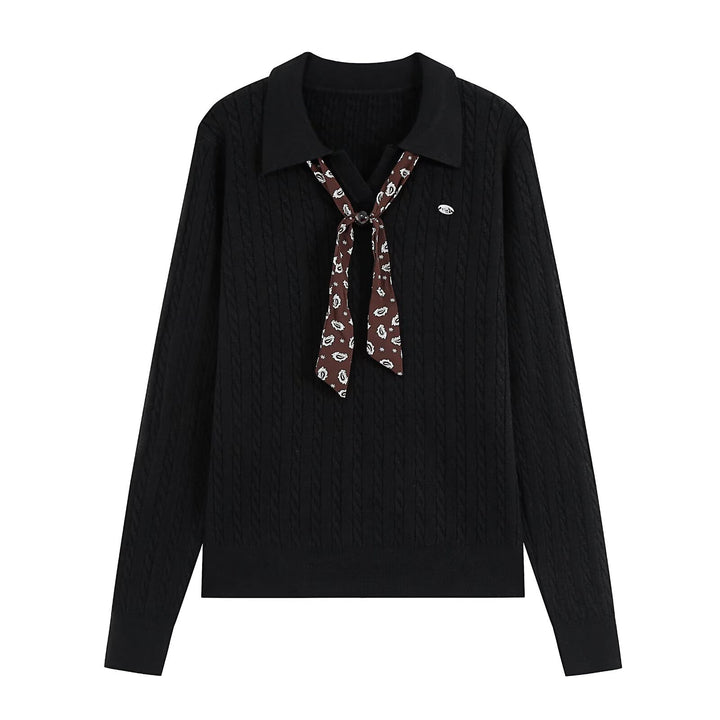 Damen Strickpullover mit Troyer‑Kragen und Zierkrawatte Drune