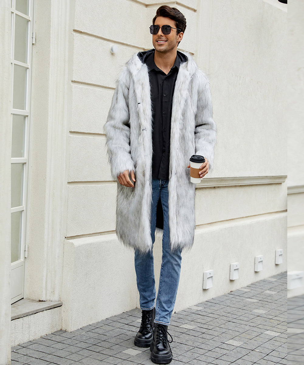 Herren Elegant gefütterter Mantel mit Kapuze Drune