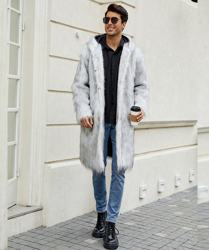 Herren Elegant gefütterter Mantel mit Kapuze Drune