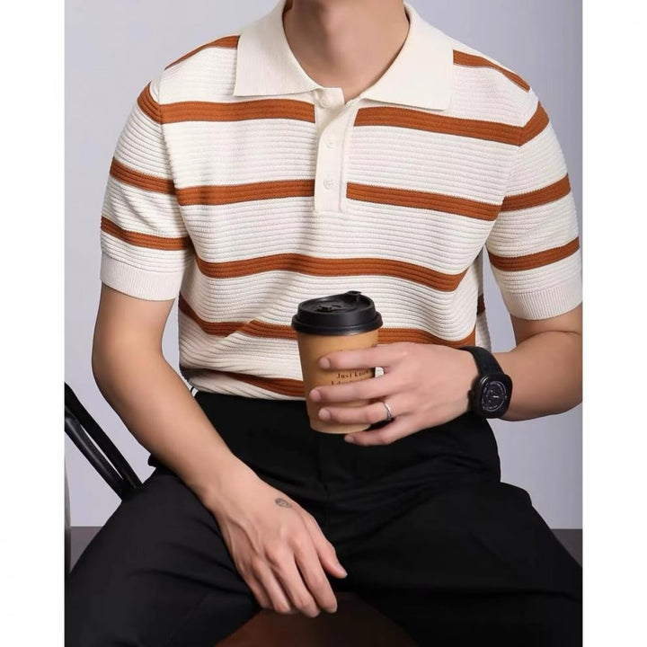 Herren Modisches Kurzarm-Polohemd mit Strickmuster Drune