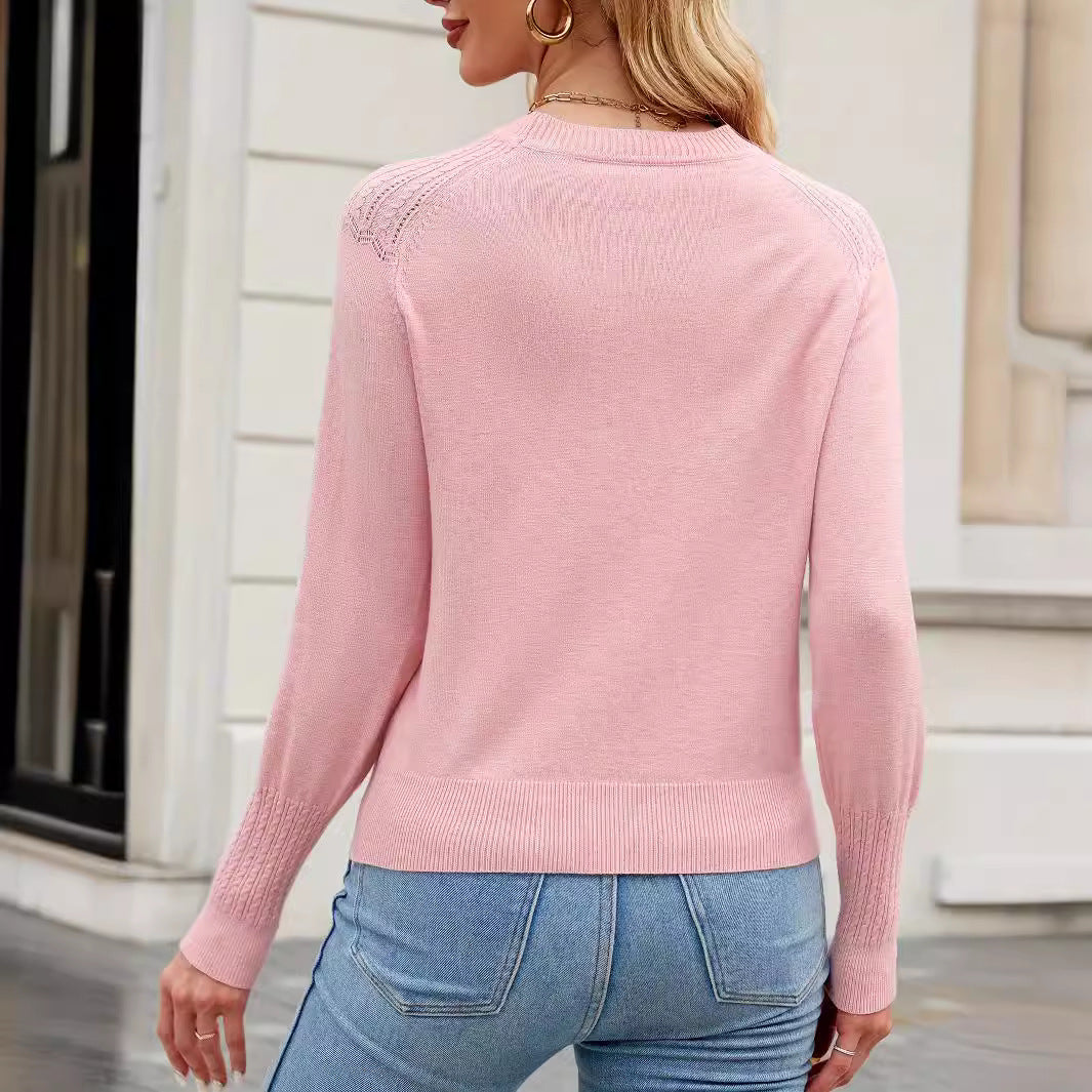 Damen Feiner Strickpullover mit kunstvoller Lochmuster-Detailierung Drune