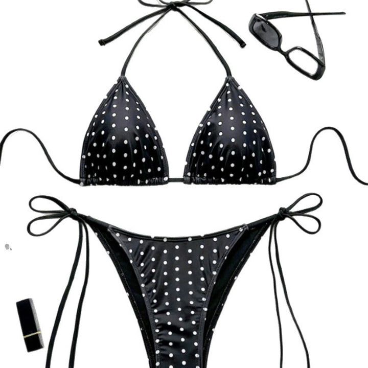 Damen Triangel-Bikini mit verspieltem Punktenmuster und verstellbaren Trägern Drune