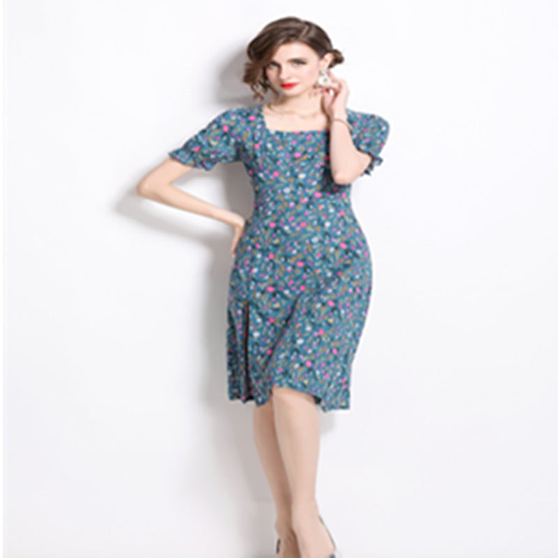 Damen Midikleid mit floralem Druck und seitlichem Schlitz Drune