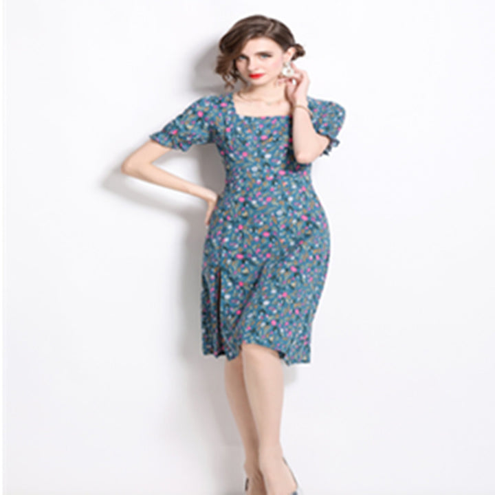 Damen Midikleid mit floralem Druck und seitlichem Schlitz Drune