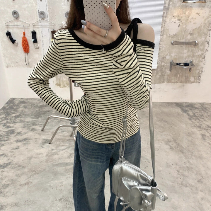 Damen asymmetrisches Langarmshirt mit schickem Trägerdetail Drune