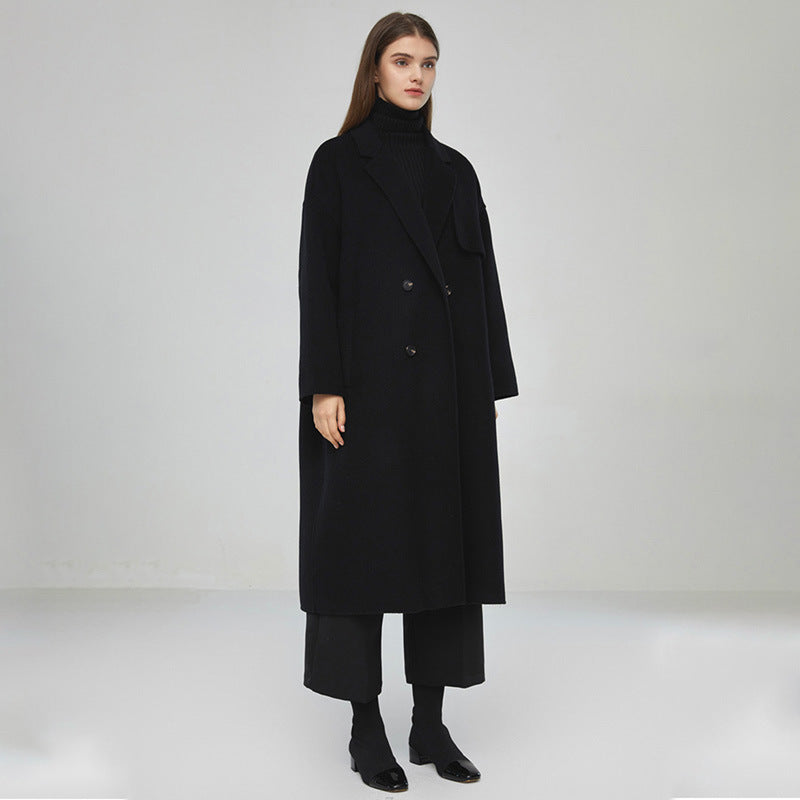 Damen Eleganter und klassischer langer Wollmantel Drune