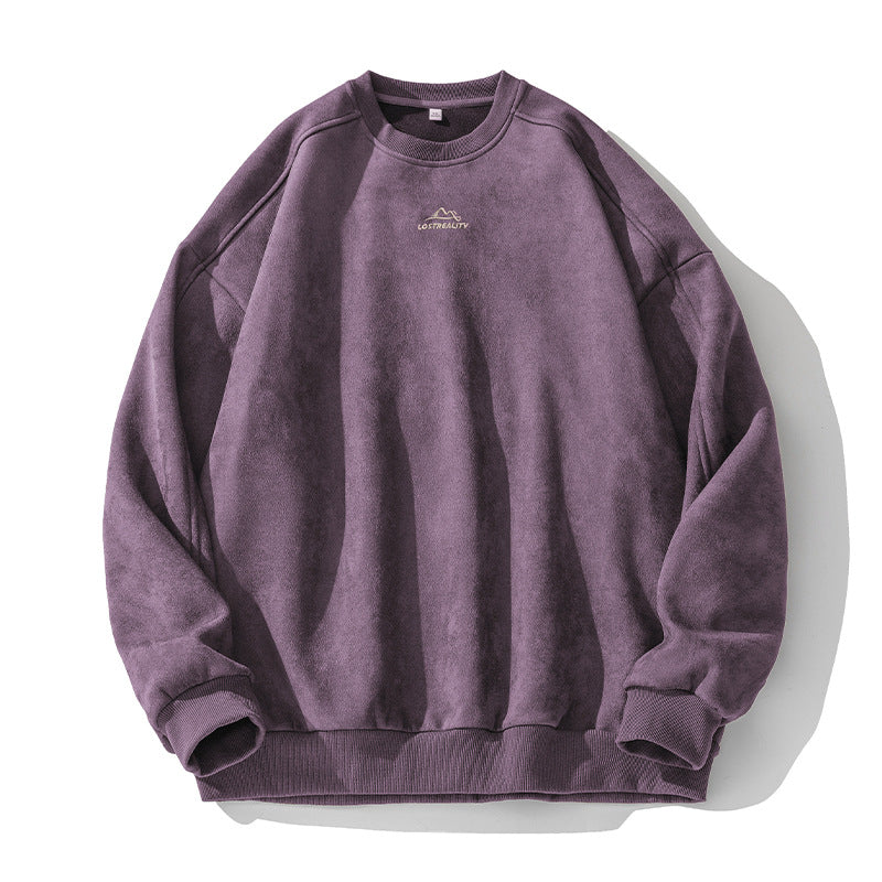 Unisex Oversize Rundhals-Sweatshirt mit minimalistischer Berg-Stickerei Drune