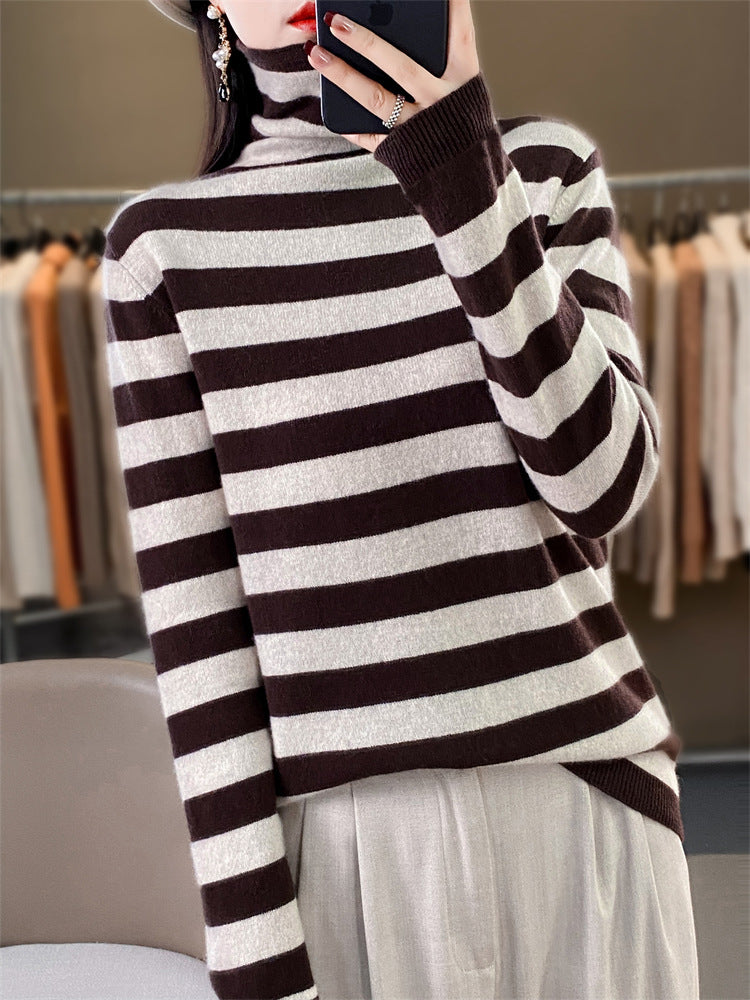 Damen Lässiger gestreifter Rollkragenpullover aus Wollmix mit legerer Passform Drune