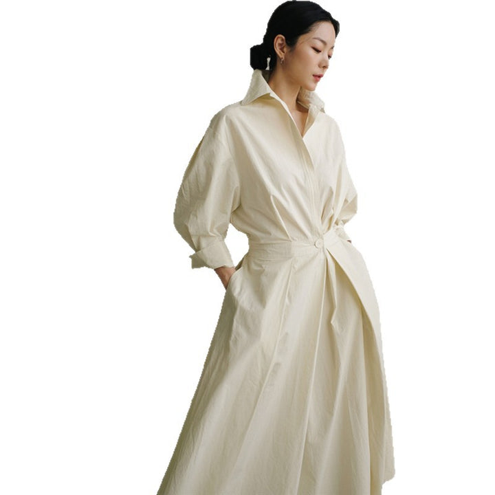 Damen Kragenblusenkleid mit taillierter Knopfleiste und weitem Faltenrock Drune