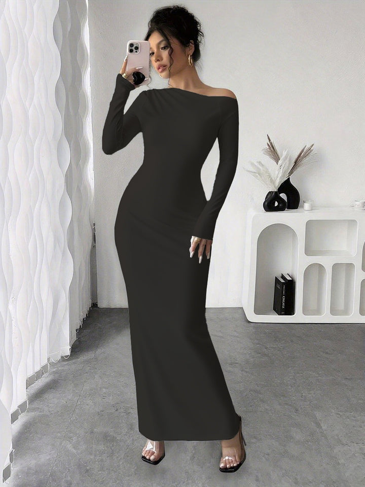 Damen elegantes Langarmkleid mit floralem Motiv Drune