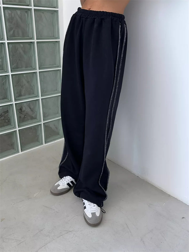 Damen lässige Sweatpants mit weit geschnittenem Bein und elastischem Bund Drune