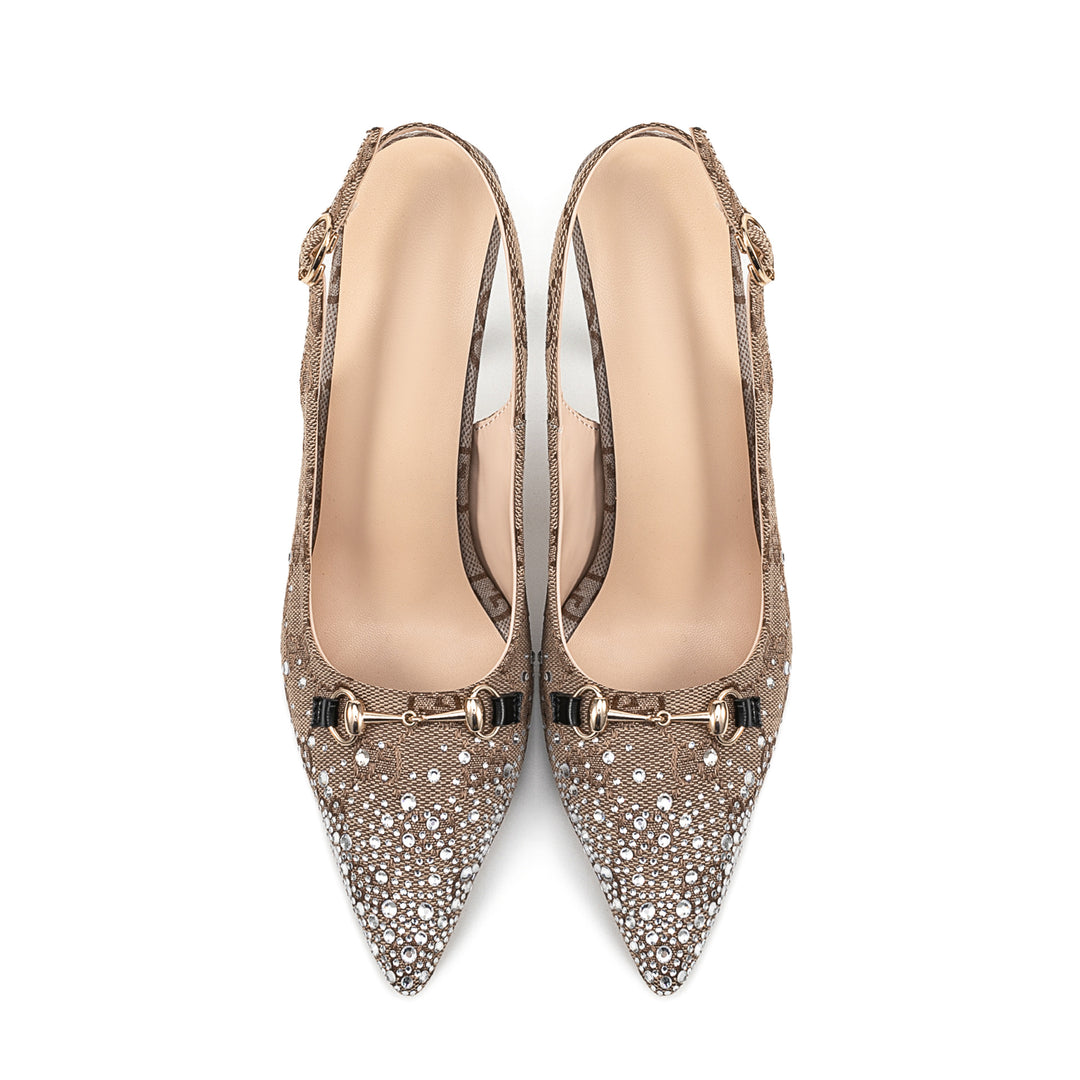 Damen Elegante Spitz-Zeh Slingback Absatzschuhe mit Strass-Akzenten Drune