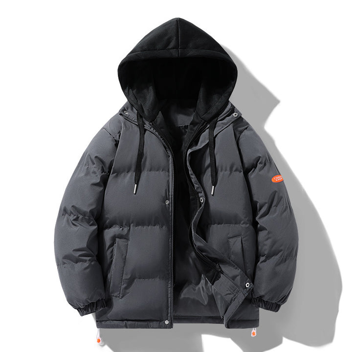 Herren Wattierte Pufferjacke mit kontrastfarbener Kapuze, winddichter Außenhülle und Kordelzug Drune