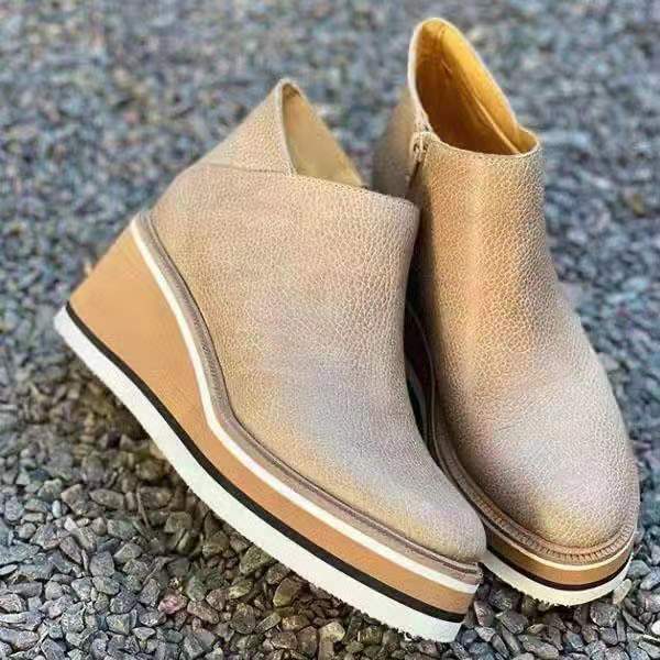 Damen nan Keilabsatz-Stiefelette mit verstecktem Plateau und elastischen Einstiegsleisten Drune
