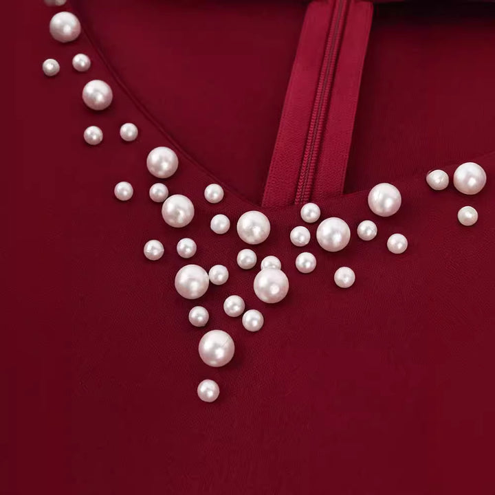 Damen figurbetontes Midi-Kleid mit voluminösen Rüschensäumen und Glitzerakzenten Drune