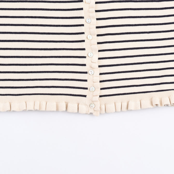 Damen gestreifte Strickjacke mit Rüschendetails und Knopfverschluss Drune