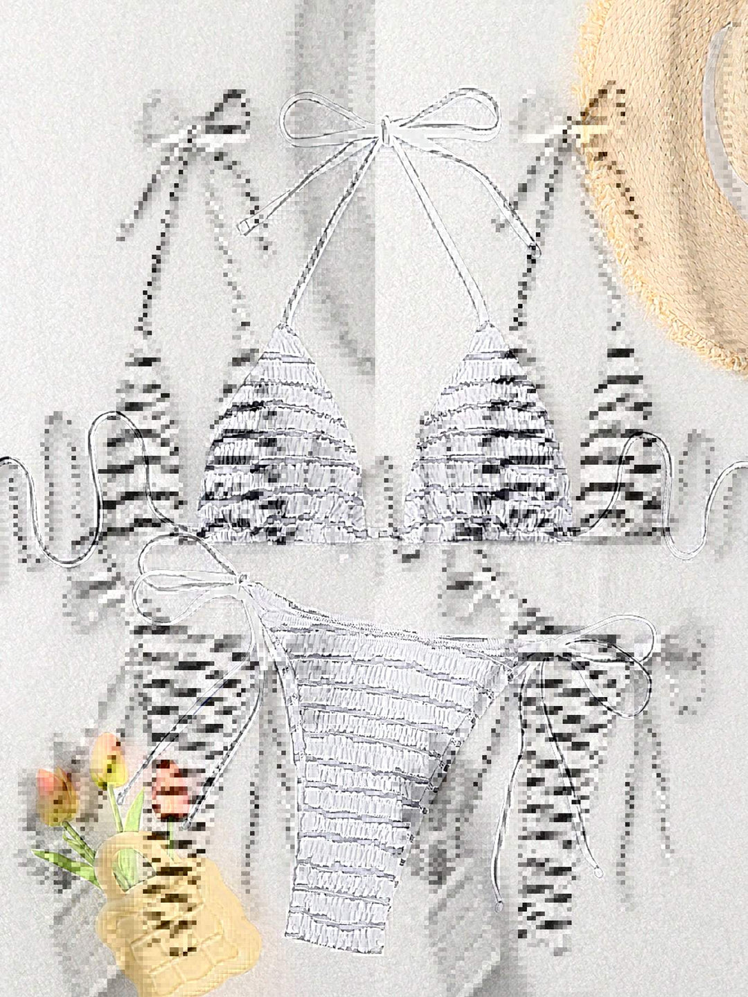 Damen Triangel-Bikini mit feinem Streifenmuster und raffinierten Bindebändern Drune