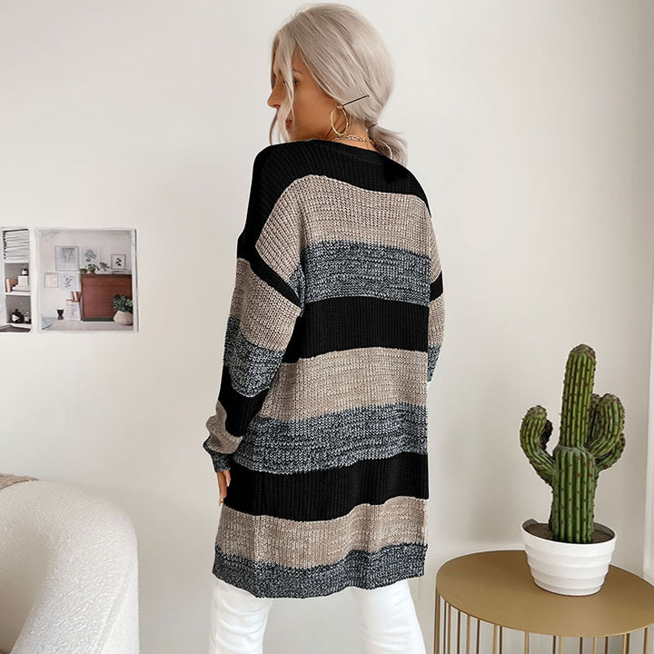 Damen Lässiger Strickmantel mit Streifen Drune