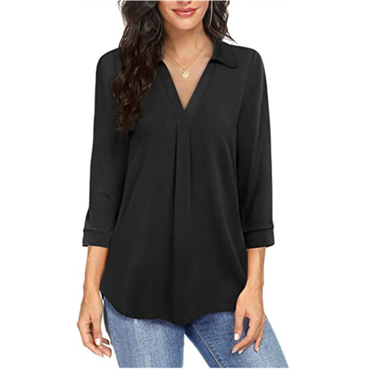 Damen Bluse mit modernem V-Ausschnitt und eleganter Faltenlegung Drune