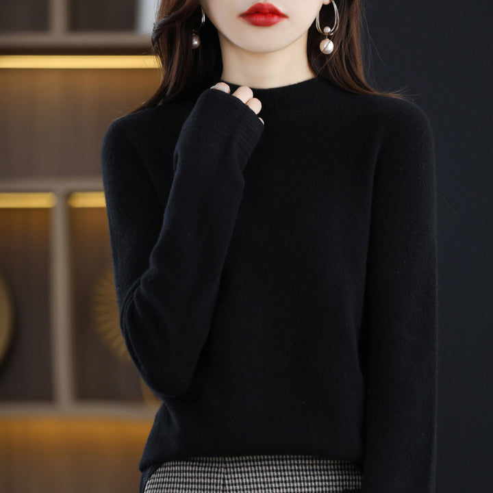 Damen Leichter Feinstrick-Mockneckpullover mit strukturierter Kragenblende Drune
