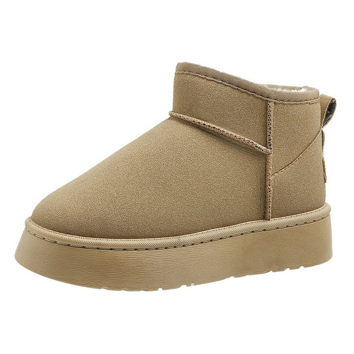 Damen Gefütterte Kurzschaft Winterboots mit Kunstfellfutter Plateau‑Sohle und Pull‑On Drune