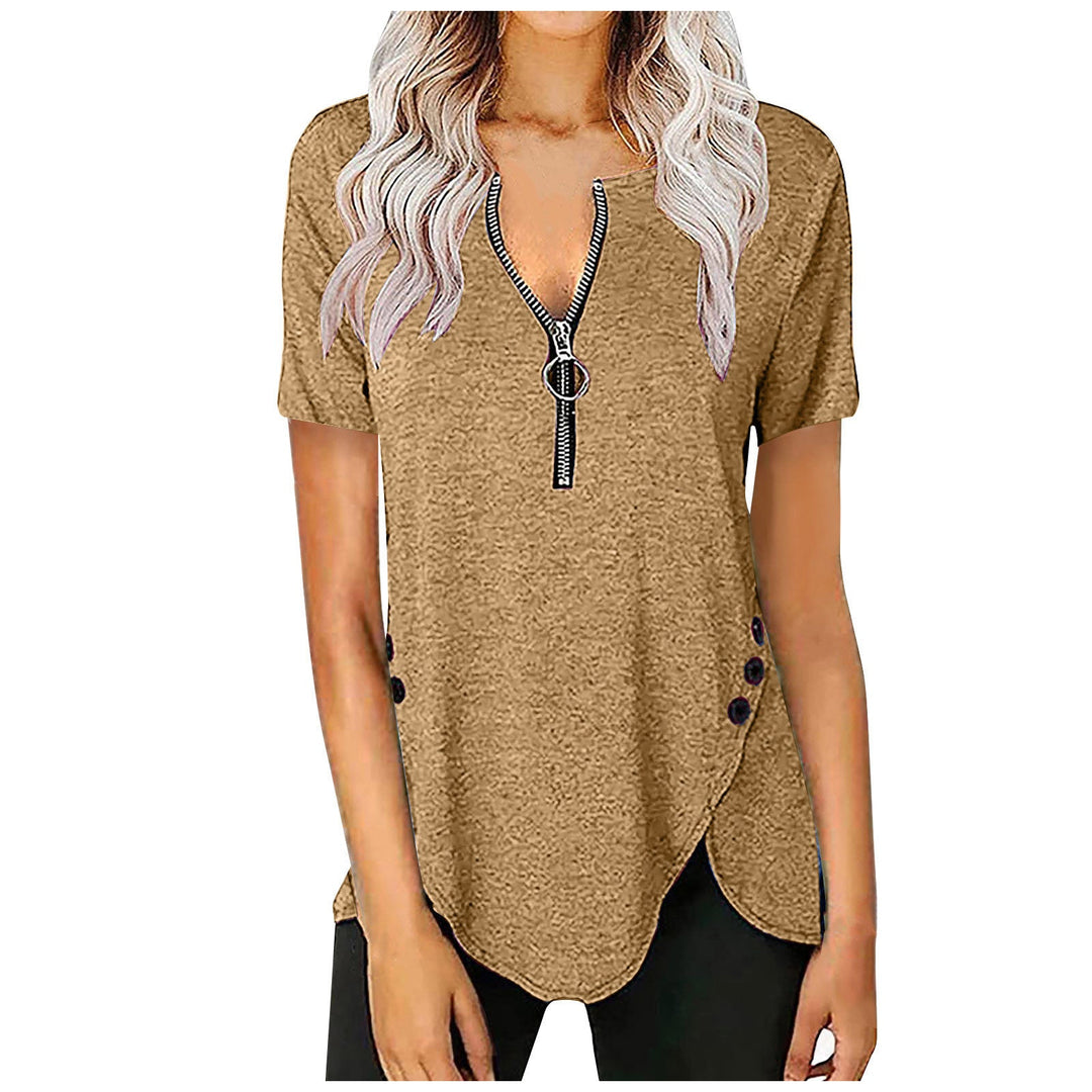Damen Kurzarmshirt mit asymmetrischem Saum und Reißverschluss Drune