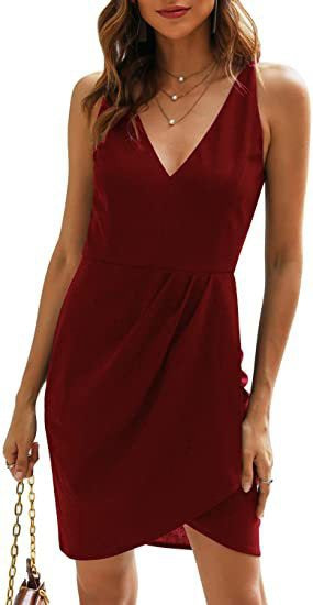Damen Kurzes Wickelkleid mit V-Ausschnitt und asymmetrischem Saum Drune