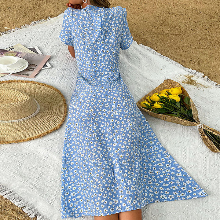 Damen Blumenkleid mit Knopfdetails und seitlichem Schlitz Drune