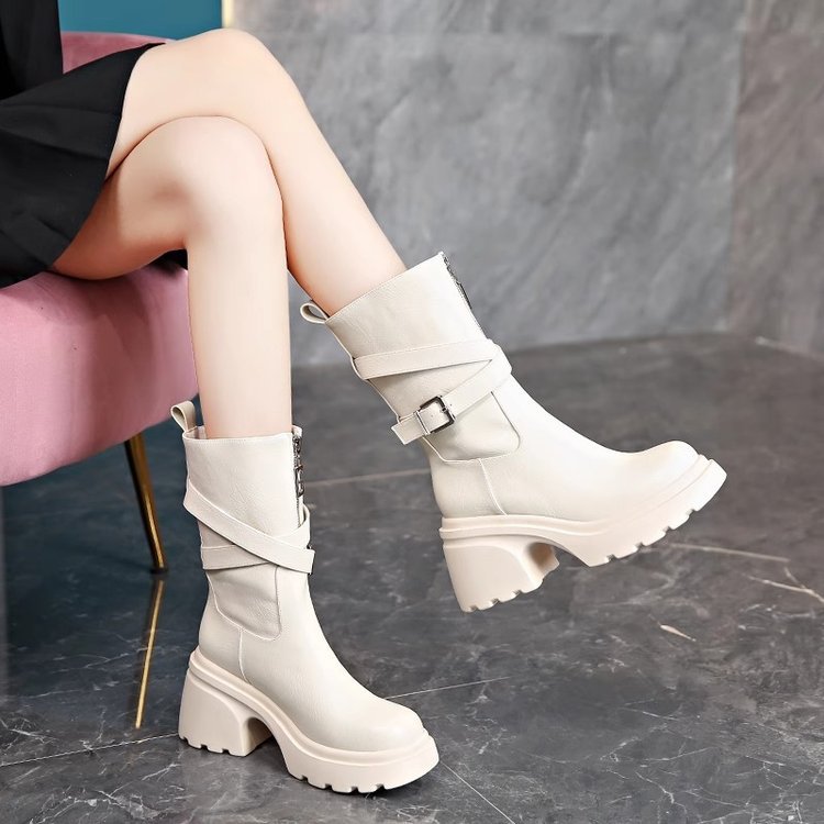 Damen Modische Stiefeletten mit Schnalle Drune