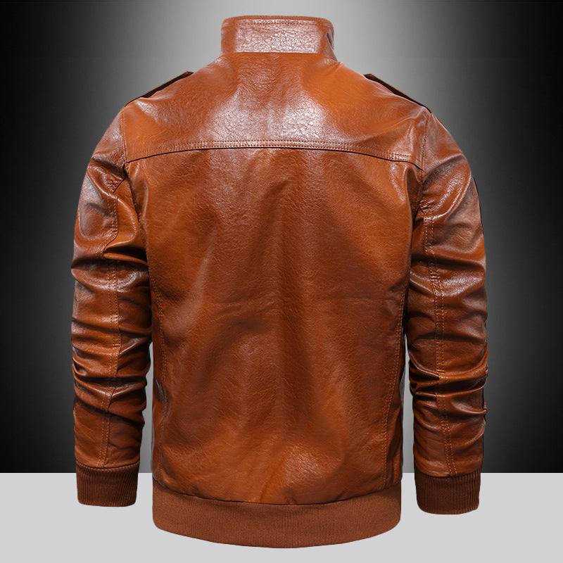Herren isoliertes Kunstleder-Fliegerblouson im Military-Look mit Applikationen und gerippten Abschlüssen Drune