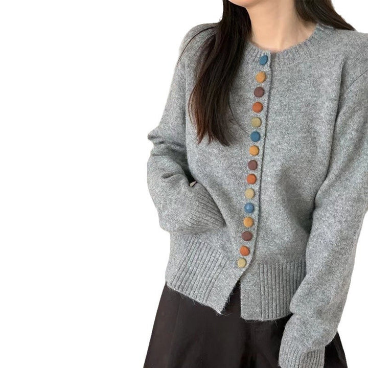 Damen Strickjacke mit bunten Knopfdetails und weich-gefilztem Material Drune