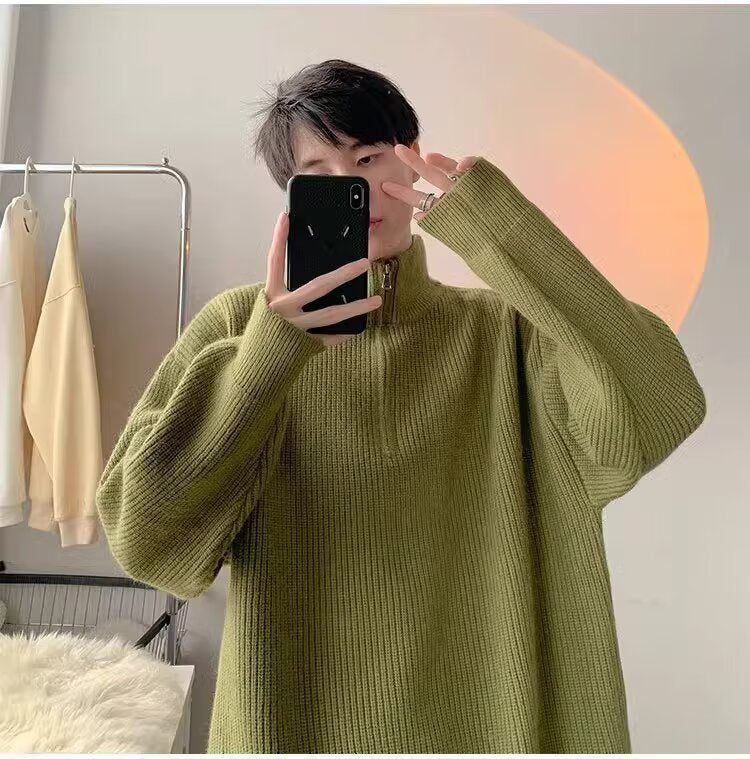 Herren Grobstrickpullover mit Stehkragen und Reißverschluss Drune