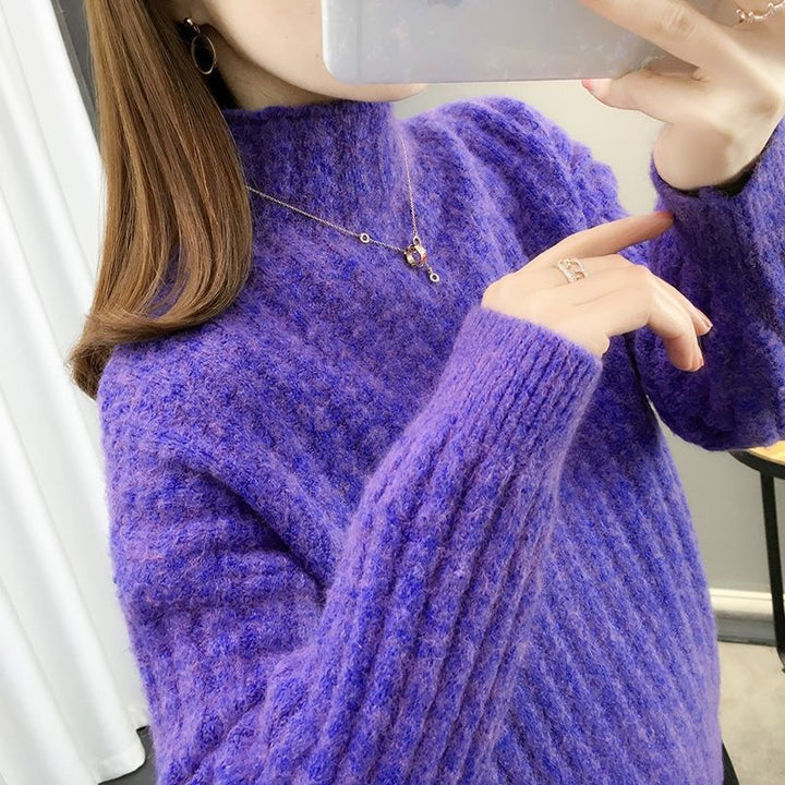 Damen Strickpullover im modernen Rippdesign mit hohem Kragen und lässigen Ärmeln Drune
