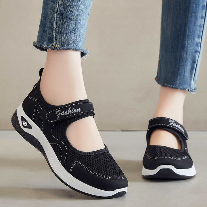 Damen nan atmungsaktiver Mary-Jane Walking-Schuh mit Klettverschluss, nahtlosem Mesh-Obermaterial und stoßdämpfender Leichtsohle Drune
