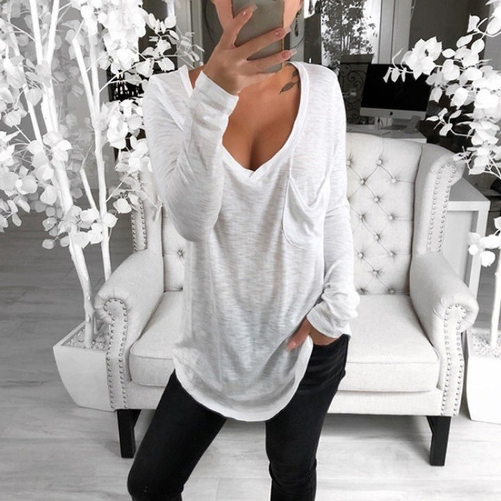 Damen Lässige Oversize Tunika mit V‑Ausschnitt, Brusttasche und verlängertem Saum Drune