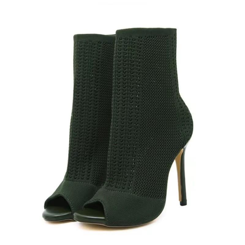 Damen nan gestrickte Peeptoe-Stiefelette mit elastischem Schaft, gepolstertem Fußbett und schmalem Stilettoabsatz Drune