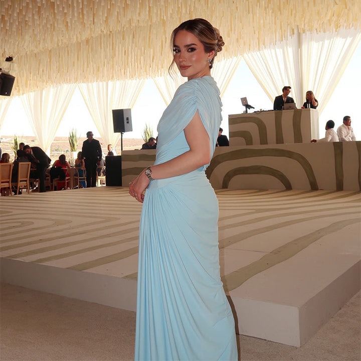 Damen Elegantes Maxikleid mit dekorativen Drapierungen Drune