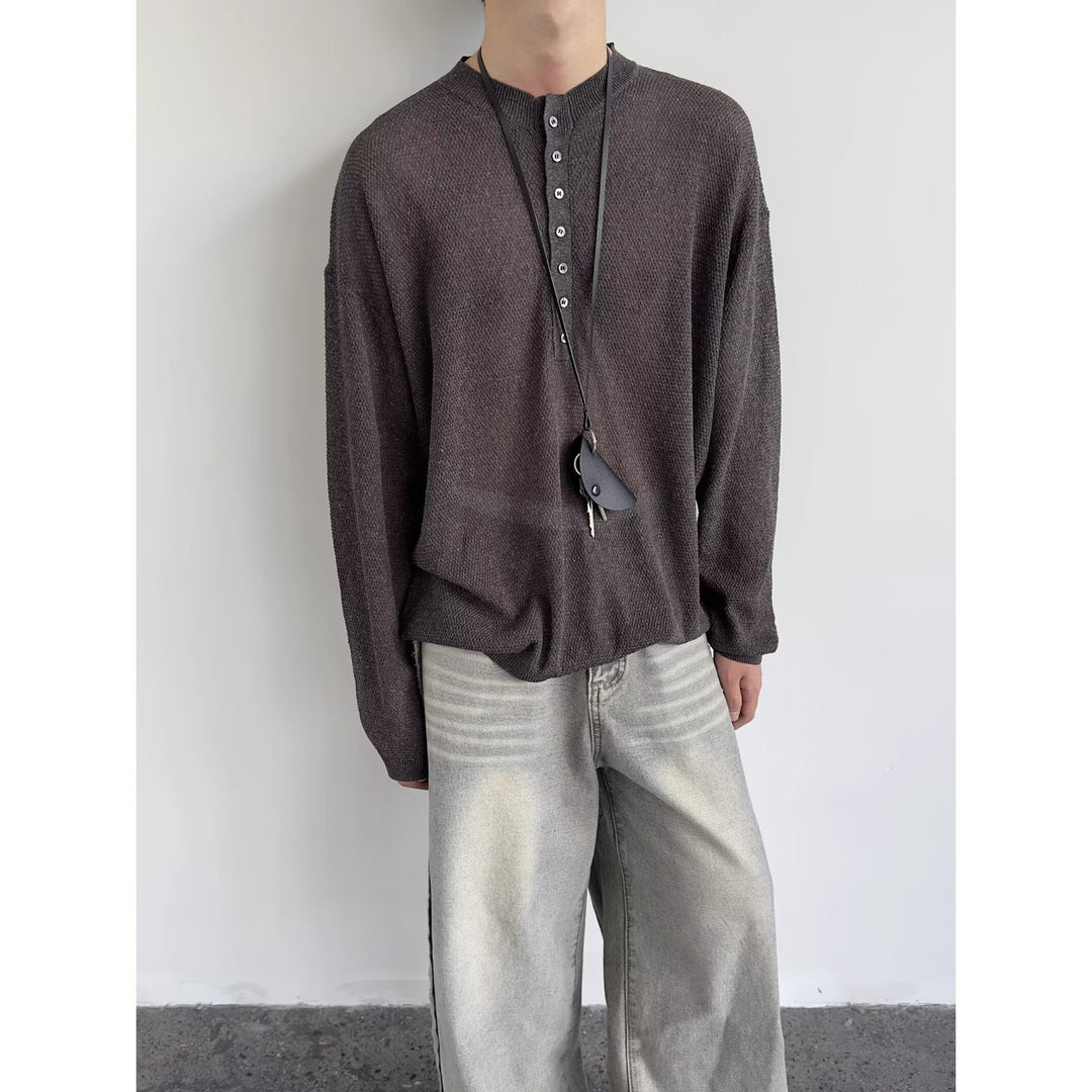 Herren lässiges Langarmshirt mit Knopfleiste Drune