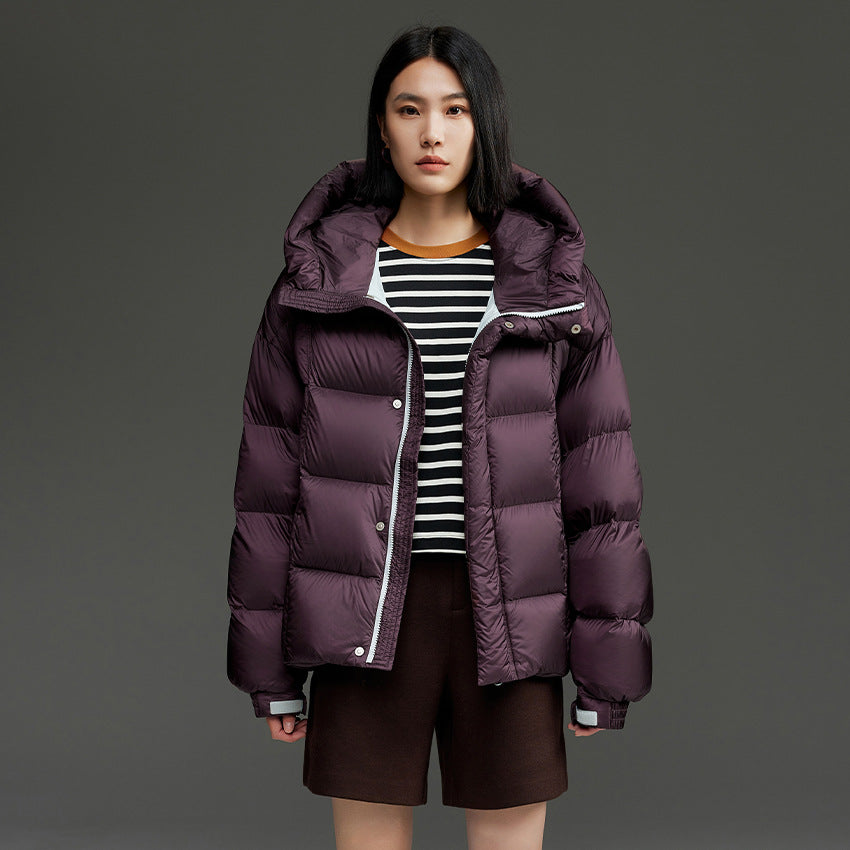 Damen Kurze Stepp-Daunenjacke mit Kapuze Drune