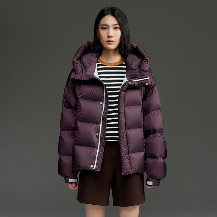 Damen Kurze Stepp-Daunenjacke mit Kapuze Drune