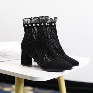 Damen Elegante Netze Stiefeletten mit Rüschendetails Drune