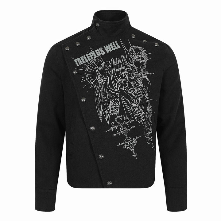 Herren Asymmetrische Blousonjacke mit Stehkragen, Metallknopfbesatz und Grafikprint Drune