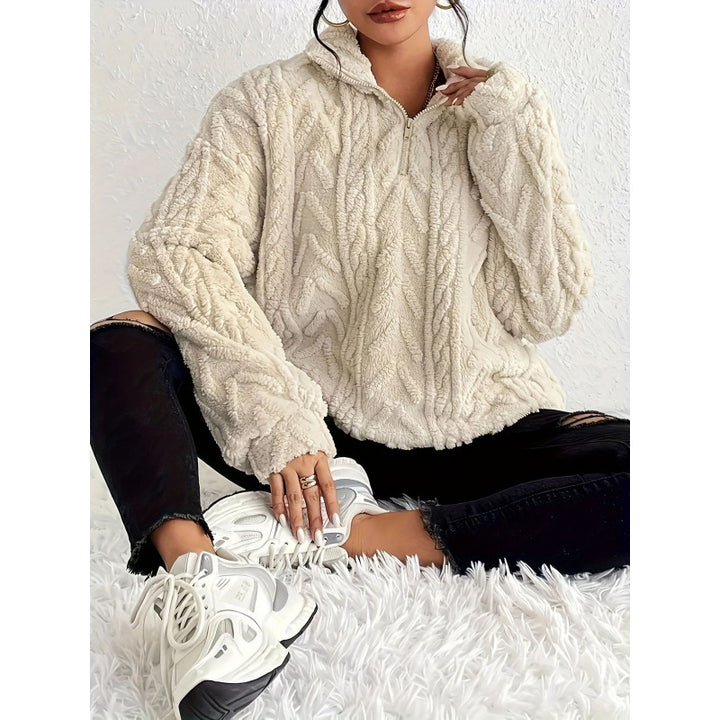 Damen kuscheliger Fleece-Pullover mit hochgeschlossenem Kragen und Reißverschluss Drune