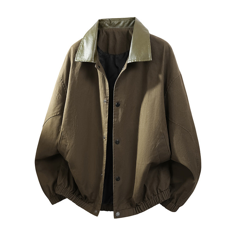 Herren Oversize Coach-Jacke mit glänzendem Kragen, verdeckter Druckknopfleiste und elastischem Saum Drune