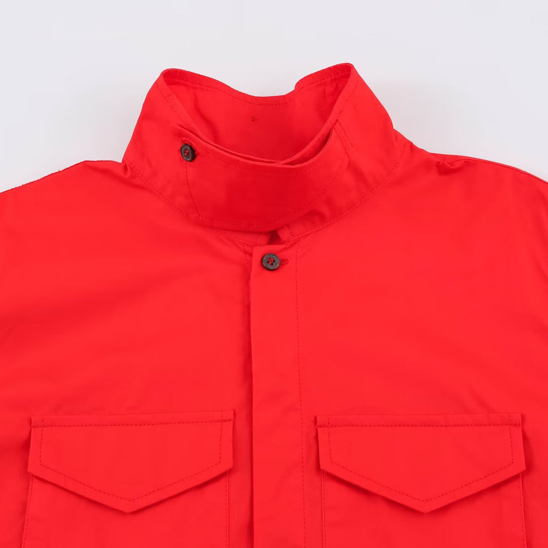 Damen Oversize Utility‑Hemdjacke mit hohem Stehkragen und aufgesetzten Brusttaschen Drune