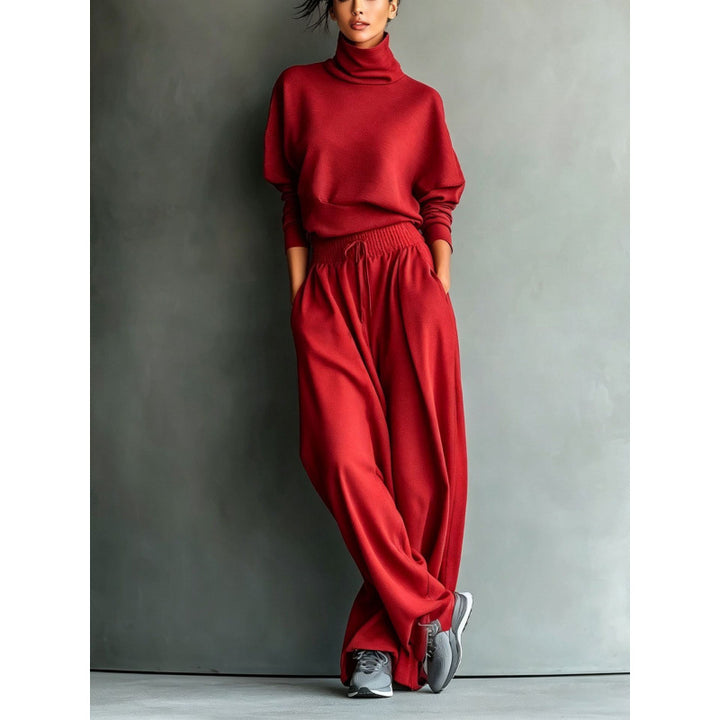 Damen Rollkragen-Loungewear-Set mit Oversize-Oberteil und weitem Gummibund-Hose Drune
